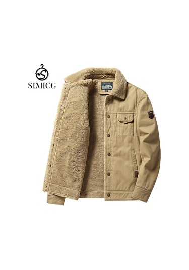 Sonbahar Ve Kış Artı Kadife Kalınlaştırılmış Gündelik Moda Yakalı Erkek Ceketi Haki