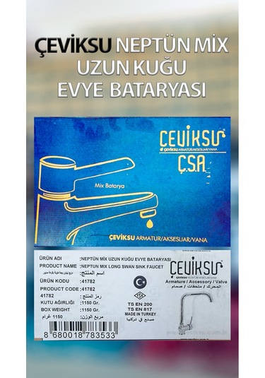Neptün Mix Uzun Kuğu Model Evye Bataryası Krom