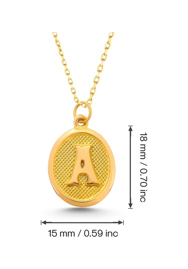 Moom Mücevherat Kadın 14 Ayar Altın Harf Kolye Nostaljik Oval A Harfi Altın Kolye Zincirli 42 Cm