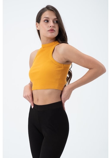 Quhox Kadın Kaşkorse Crop Atlet Sarı