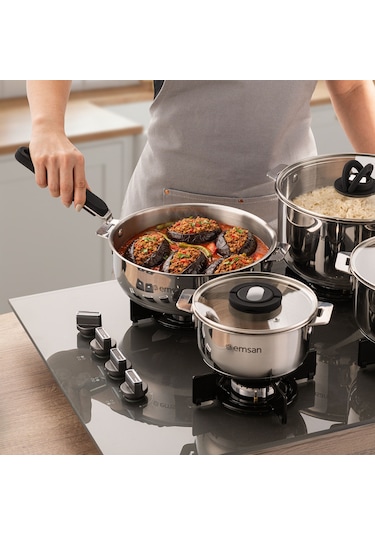 Emsan Steel Click 7 Parça Tencere Seti Açık Gri Gümüş