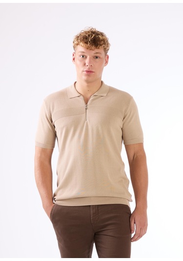Dufy Bej Örgü Erkek Triko - Slim Fit Bej