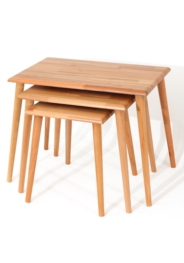 Dikdörtgen Masif Doğal 3'lü Zigon Modern Üçlü Yan Sehpa