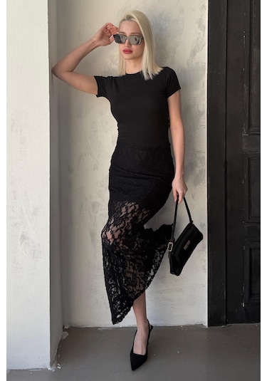 Madmext Madmext Siyah Dantel Kadın Etek Mg2338 Siyah