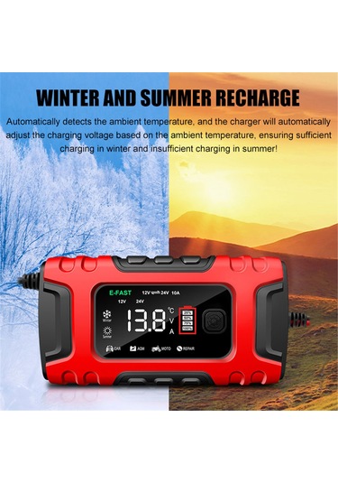 Tenfowee Akıllı 12v/24v 10a Otomatik Şarj Cihazı - Kurşun Asit Ve Lityum Pil Şarjı İçin Renkli Ekranlı