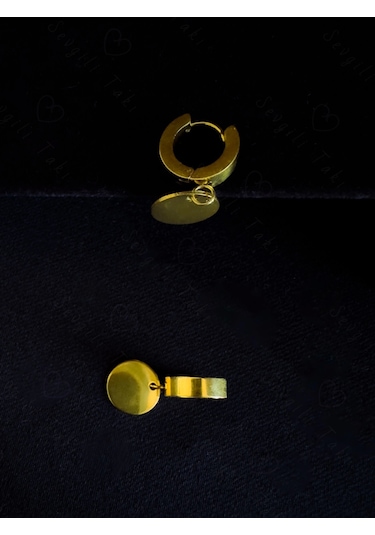 Oval Charmlı Gold Çelik Küpe -kuzey Serisi