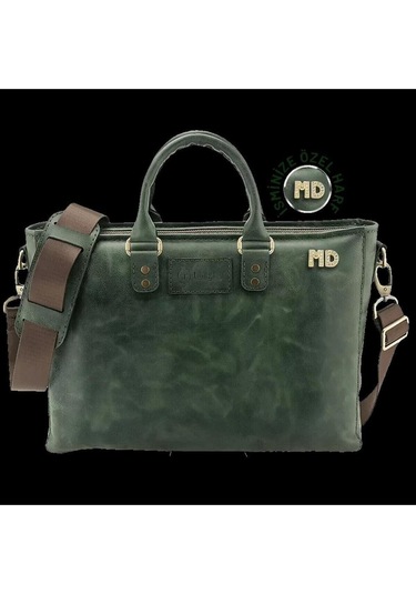 İsme Özel Günlük Kullanım El Omuz Evrak Laptop Çantası - %100 Deri - Ac09004 - Haki-128587 Siyah