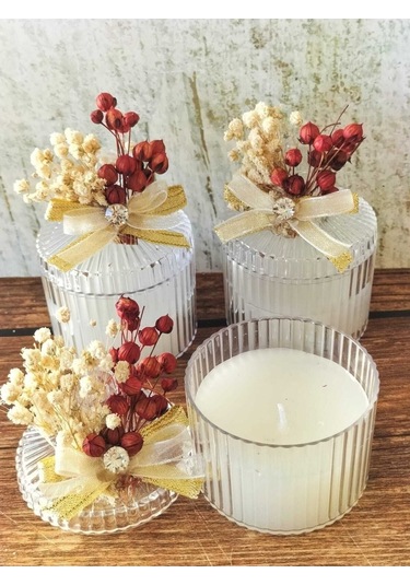 Bernamiofficial Nikah Nişan Söz Kına Mika Kutulu Mumlu Kuruçiçek Süslemeli Etiketli 20 Adet