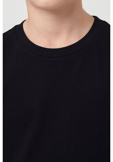 Siyah O Yaka Standart Fit Basic Unisex Çocuk T-shirt - 11328 Siyah