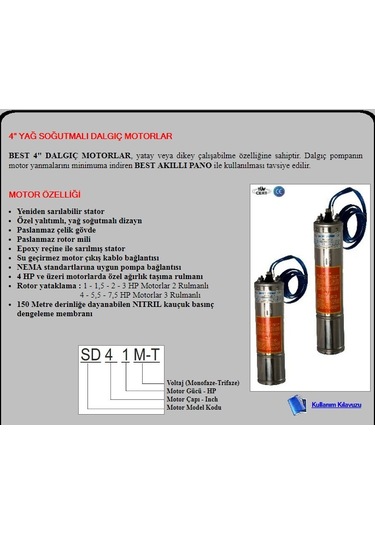 Best 5.5 Hp-380v-4" Derinkuyu Dalgıç Pompa Motoru-kademesiz