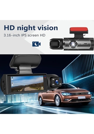 Dashanshop Evrensel Araç Dvr Kiti Yükseltilmiş Sürüm 64gb Hızlı Şarj 1080p Gece Görüşü Çift Kamera 720p 30fps Polimer Batarya Araç Şarj Cihazı