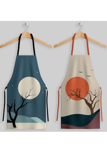 Ays Home Manzara Desenli Kumaş Mutfak Önlüğü Seti 2'li 60 x 70