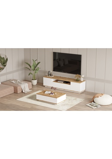 Robin Home Loft Tv Ünitesi Orta Sehpa 2'Li Set Çam-Beyaz