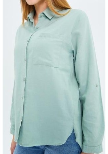 9942 Kadın Oxford Uzun Kol Basic Gömlek Çağla Çağla