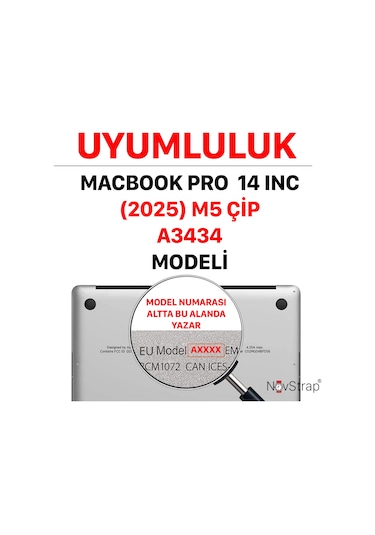 Novstrap Apple Macbook Pro 14 İnç M5 Çip A3434 İle Uyumlu Türkçe Q Klavye Koruyucu Siyah Kılıf Karışık Çok Renkli