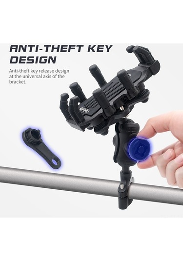 Besthome1 Dayanıklı Motosiklet Telefon Tutucu - 8 Kollu Ayarlanabilir, Titreşim Önleyici, Çalınmaya Karşı Korumalı Siyah Siyah