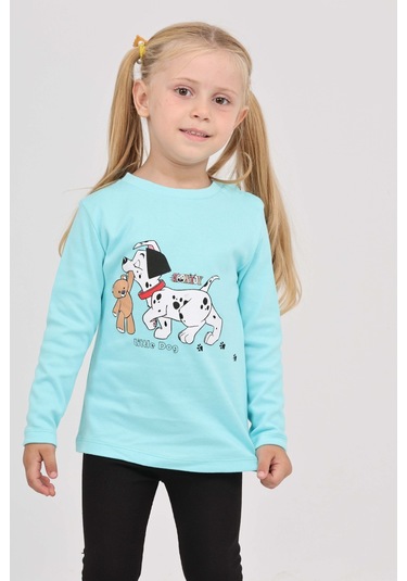 Toontoy Kız Çocuk Köpekli Ayı Baskılı Sweatshirt Turkuaz