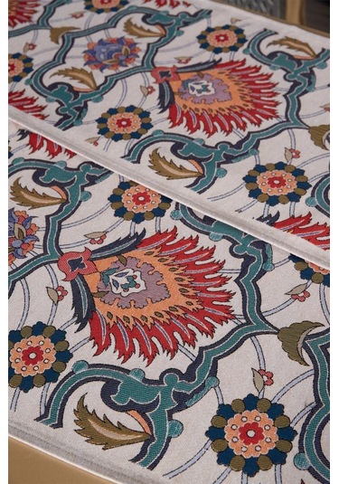 Çeyiz Diyarı Ebruli 2li Lüks Runner 45x140 Cm Çok Renkli