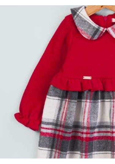Baby Rose Kız Bebek Triko Robalı Ekose Elbise-14923 Kırmızı