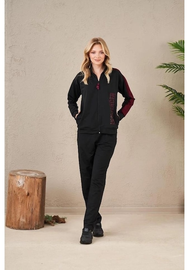 Pjs 23575 Kadın Fermuarlı Baskılı Eşofman Takım 001