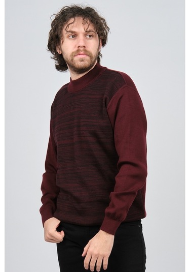 Haki Triko Erkek Yarım Balıkçı Yaka Desenli Kazak 60872013 Bordo Bordo