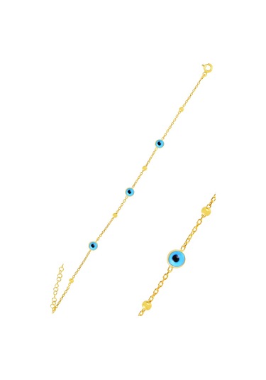 Gümüş Altın Yaldızlı Cam Göz Nazarlı Çift Taraflı Bileklik