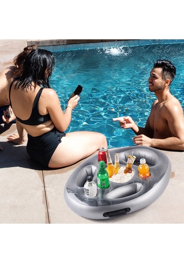 Yunboo Gri Sulu Etkinlikler İçin 70x50x10cm Şişirilebilir Yemek-içecek Tepsisi, Çoklu Cepli Soğutucu Bardak Tutuculu Havuz Partisi Aletleri