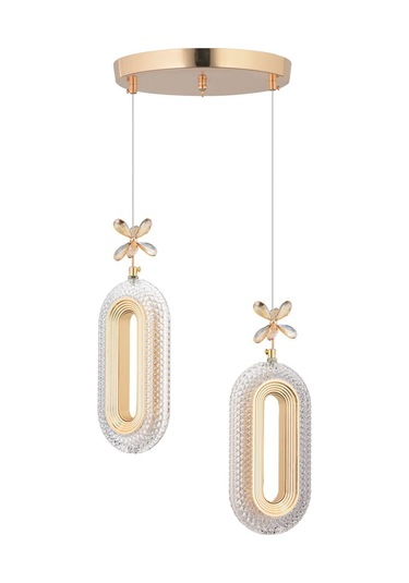 Alfa Led 2'li Gold 3 Renk Modu Ledli Kristal Taşlı Modern Led Avize Gold