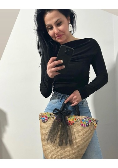 Hasır Çanta, Plaj Çantası, Tasarım Çanta, İşlemeli El Çantası Hasır