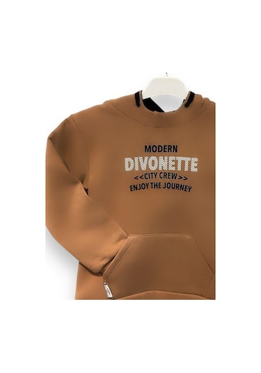 Divonette Erkek Çocuk Önü Yazılı Şardonlu Sweatshirt-15093 Kahverengi