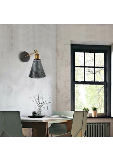 Riolight Vintage,rustik Fırçalı Gri Patinalı Eskitme Mafsallı Hareketli Başlık Metal Duvar Aplik Rio Light