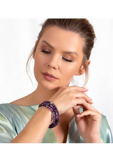 Hem Bileklik - Hem Kolye - Hem Tesbih 99Lu Mor Ametist Doğaltaş T N11.6230