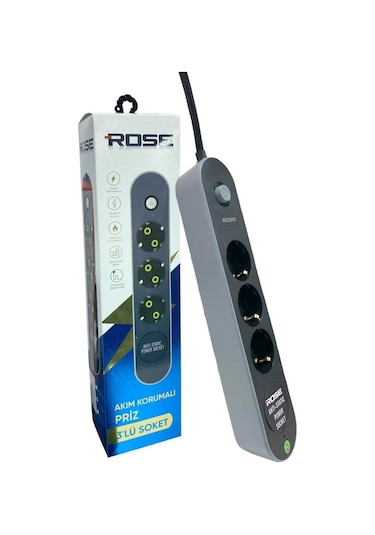 Rose Gr-300 3'lü 3metre Kablolu Akım Korumalı Grup Priz 3
