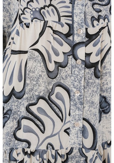 2423 Otantik Desenli Tesettür Elbise - K. Antrasit S