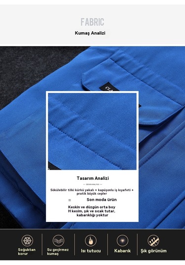 Açık Hava Kürk Yaka Ceket İş Kıyafetleri Soğuk Koruma Sıcak Kalın Pamuklu Ceket Siyah