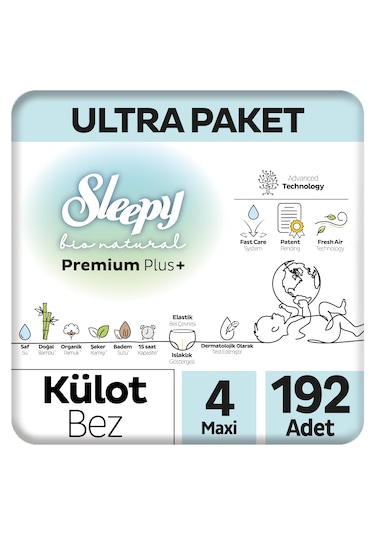 Sleepy Bio Natural Premium Plus Ultra Paket Külot Bez 4 Numara Maxi 192 Adet