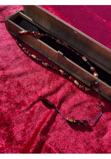 Özel Kutulu Dalgalı Kahverengi Ateş Kehribar Model Püsküllü Tesbih