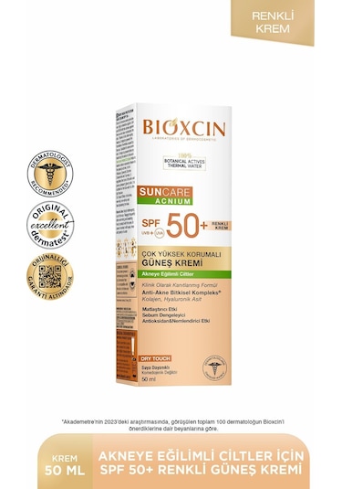 Bioxcin Sun Care Akneye Eğilimli Ciltler Için Renkli Güneş Kremi 50 Spf 50 Ml - Tinted, Akne, Dry Touch, Mat