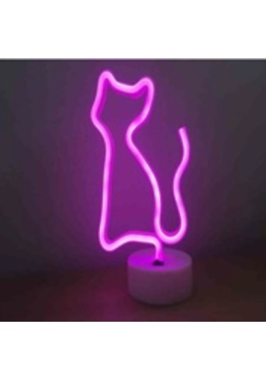 Kenpazar Neon Işıklı Kedi Lamba Usb+pil Dekoratif Aydınlatma Çok Renkli