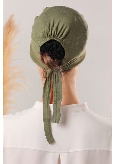 Kadın Tesettür Dikişli Set Bone Haki 3 Adet Bağlamalı Penye Bone Haki