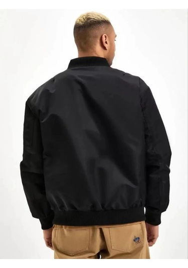 Erkek Siyah Bomber Mont - Fergolli Logo Baskılı, Fermuarlı Cepli, Kapitone Astarlı Şık Ve Rahat Günlük Ceket - Siyah Siyah