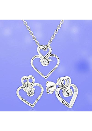Pırlanta Gümüş Kalp Takım  Gmy006
