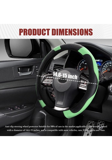 Yifomall 38cm Yeşil Karbon Fiber Direksiyon Kılıfı - Soluk, Nefes Alıcı, Kayma Engellli, Dayanıklı Deri - Daire/d Tipi Uyumlu Yeşil