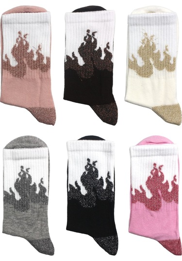 Kadın Çok Renkli Desenli Pamuklu Soket Çorap 6'li Paket Çok Renkli