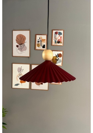 Avilla Vişne Çürüğü Tekli Metal Avize Ahşap Boncuk Başlık Rustik Cafe Modern Sarkıt Aydınlatma Bordo