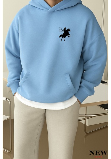 Koşan Atlı Baskılı Sweatshirt Bebe Mavisi