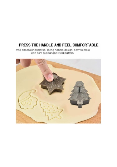 Maiyame Noel Kurabiye Kesici Seti, 3d Plastik Spring Press, Pasta Ve Tatlı Kalıpları 4/8 Adet Gri