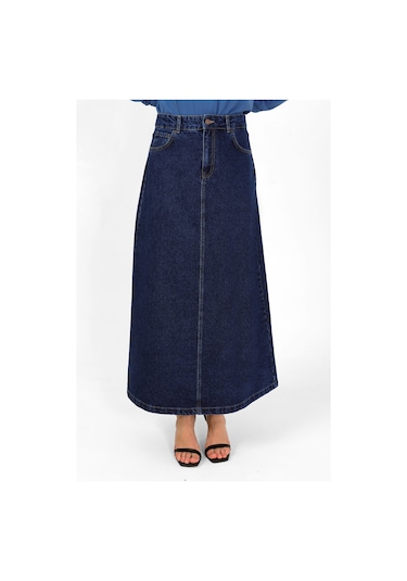 Yüksek Bel A Kesim Denim Etek Koyu Mavi
