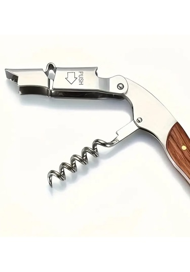 Atay Garage Tirbuşon Ahşap Saplı Paslanmaz Çelik Açık Kahverengi