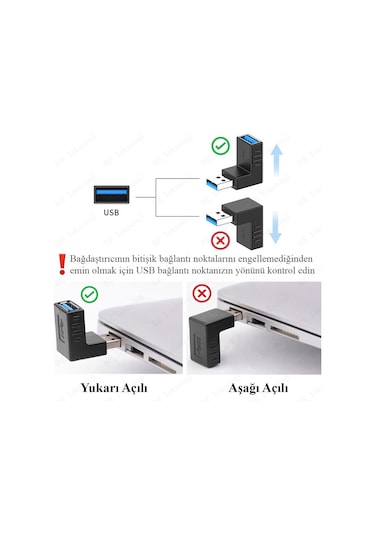Usb 3.0 Yukarı Açılı Konnektör Erkek Dişi 90 Derece Uzatma Adaptö